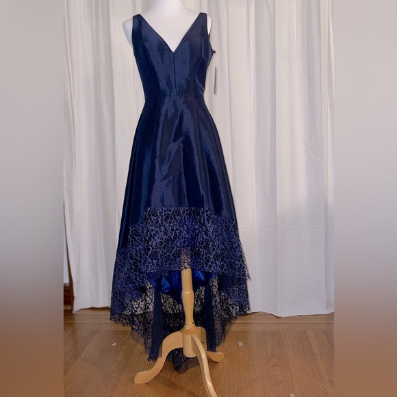 Sapphire blue lace and satin look high low - Picture 11 of 12